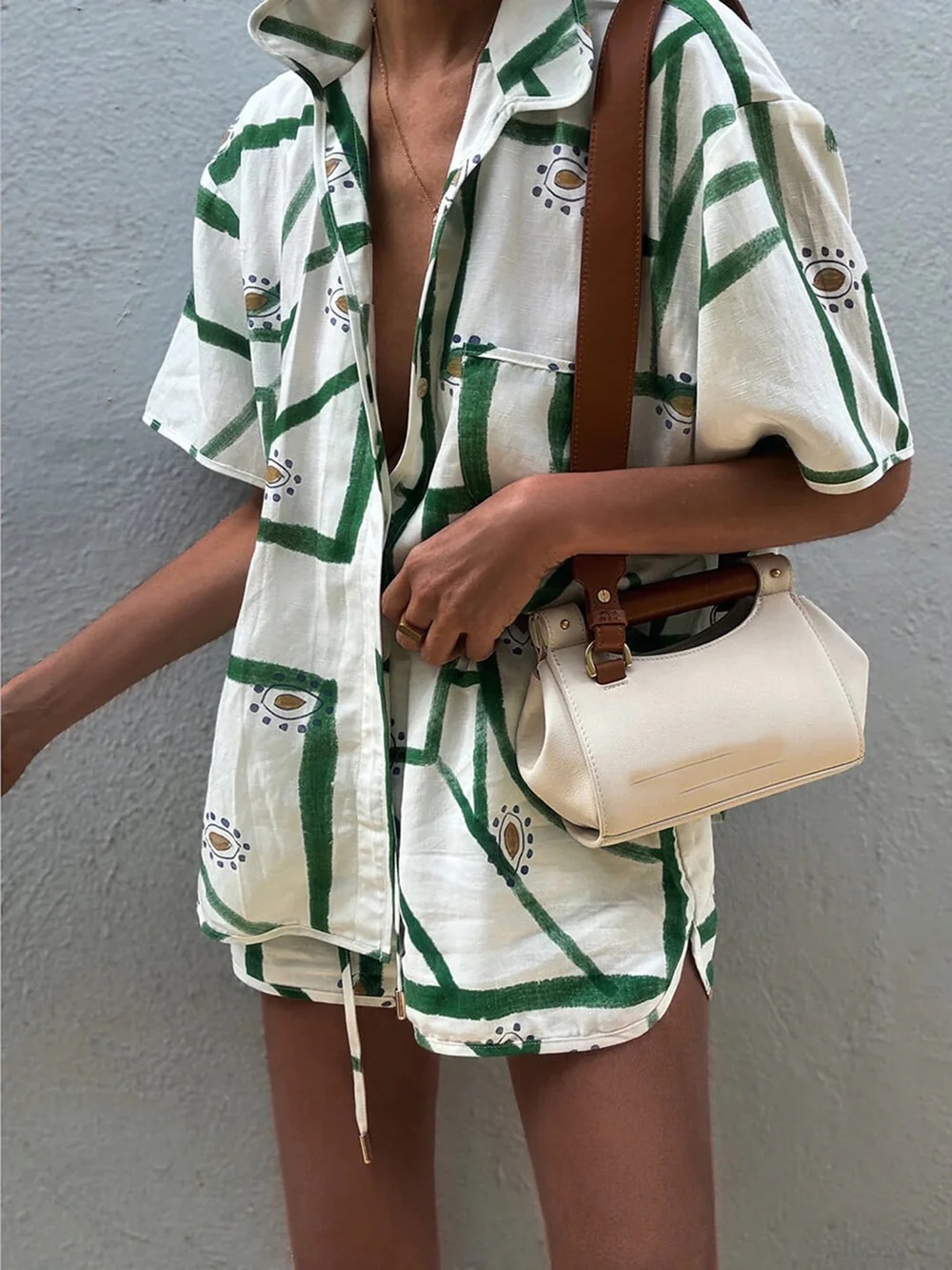 Commense Cream Mini Bag with Brown Strap